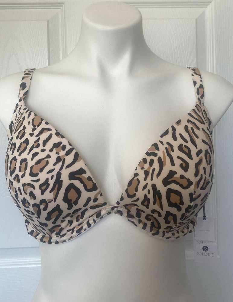 Shade and Shore Cream Leopard Bikini Top Size 36B Lightly Lined Underwire